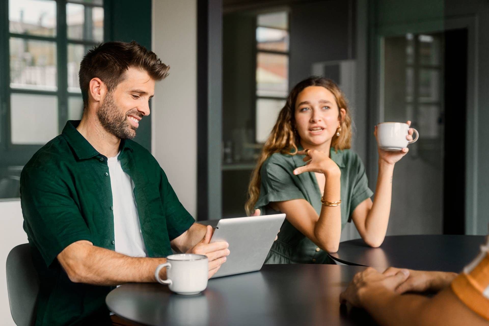 People talking and having coffee